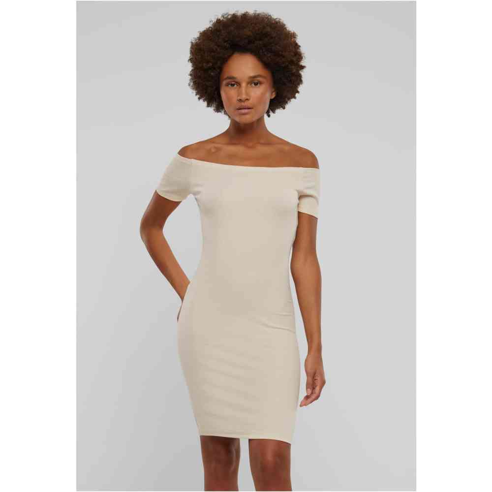 Urban Classics - Off Shoulder Rib Korte jurk - Beige
